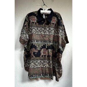 Caliche Collection Womens Casual Brown Printed Button Front Short Sleeve